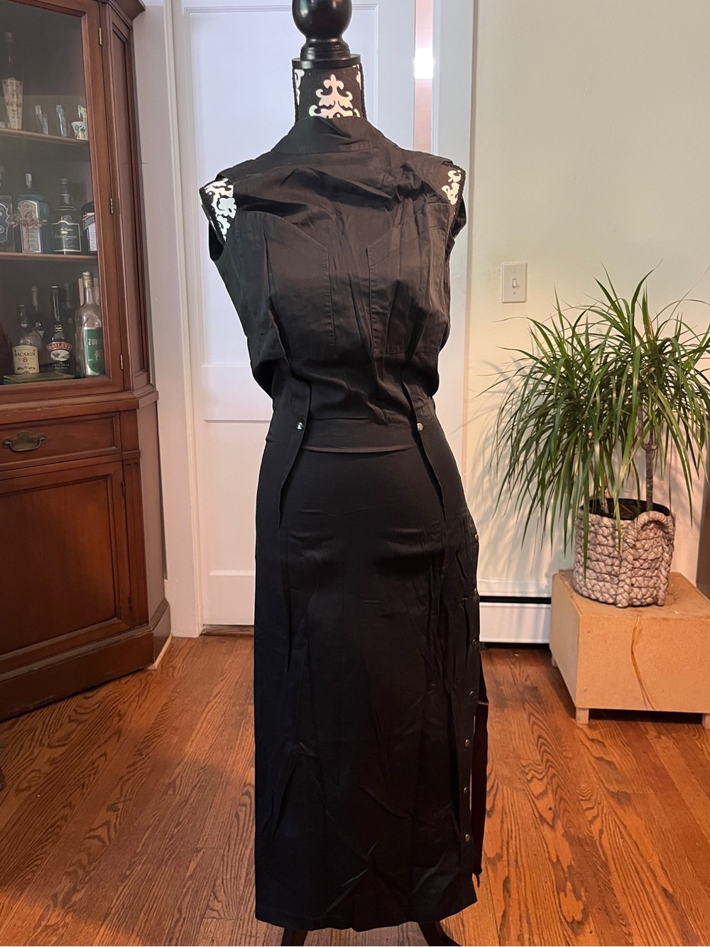 Rare Thierry Mugler Runway Black Snap Dress w/ Multicolor Silk Ribbons Arc 6074